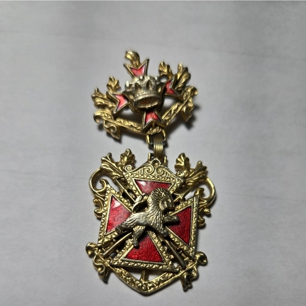 Vintage Coro Gold and Red Crest Brooch